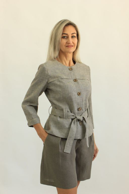 100% ЛЁН Жакет ПРЯМОЙ С ПОЯСОМ - Елецкие узоры фото 5