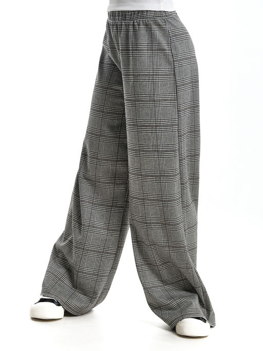 Брюки палаццо для девочки подросткам модные спорт шик UD 7872 клетка серая/черная - Mini maxi фото 8