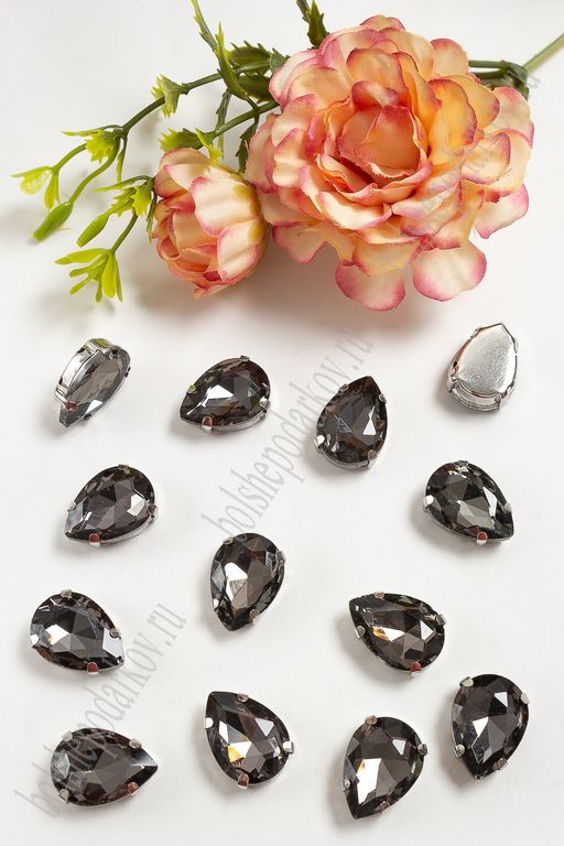 Стразы пришивные 18 мм "Капелька" (20 шт) SF-3707, графитовый №2