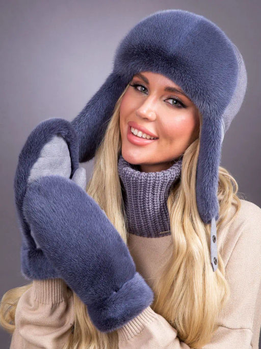 Ушанка норка трикотаж слива - Davidovfox фото 4