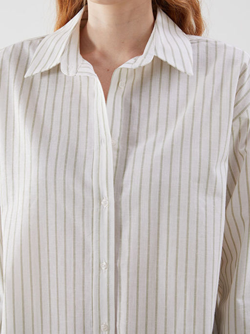 ?izgili Oversize Keten Kar???ml? Kad?n G?mlek