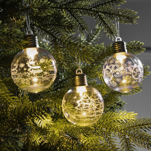 Набор ёлочных шаров Игра искр, 3 шт, 8x10 см, 1 LED, от батареек, свечение тёплое белое