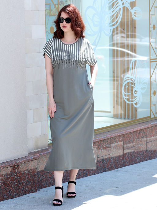 Платье летнее длинное больших размеров со стразами - Almond фото 6