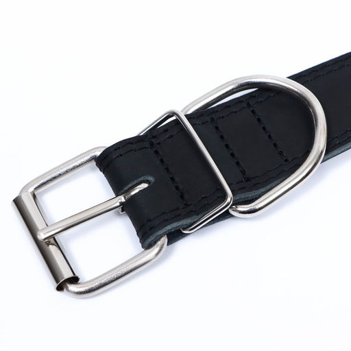 Ошейник кожаный двухслойный на замше, 3,5 см, ОШ 41-51 см, черный - Пижон фото 5