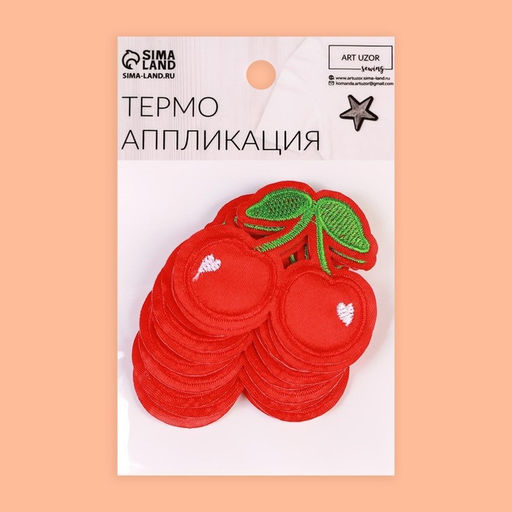 Цена за 10 шт. Термоаппликация «Вишня», 6×5 см, красная