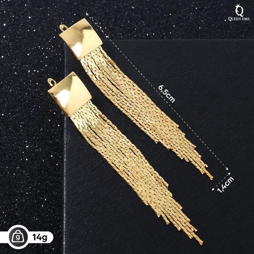 Серьги висячие Голливуд квадрат и нити, цвет золото, 6,5см