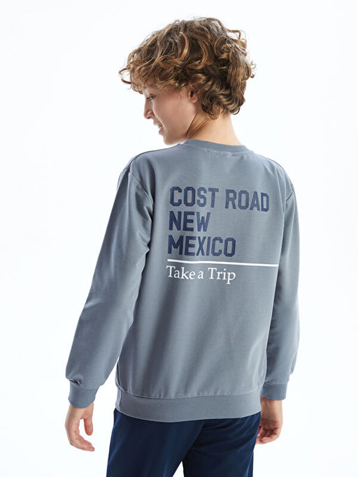 Bisiklet Yaka Bask?l? Erkek ?ocuk Sweatshirt