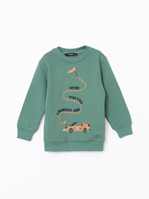 Bisiklet Yaka Bask?l? Erkek Bebek Sweatshirt