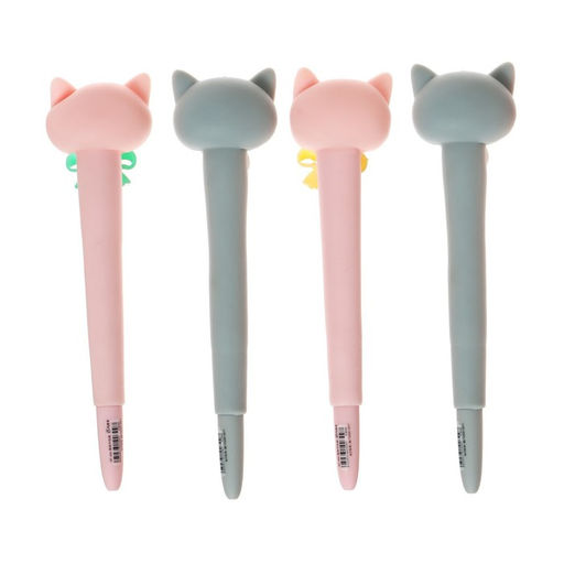 Ручка гелевая-прикол, стержень синий Котик с бантиком, серый - Calligrata фото 2