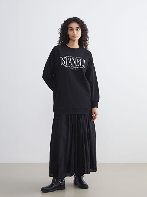 ?stanbul Bask?l? Oversize Kad?n Sweatshirt Tunik