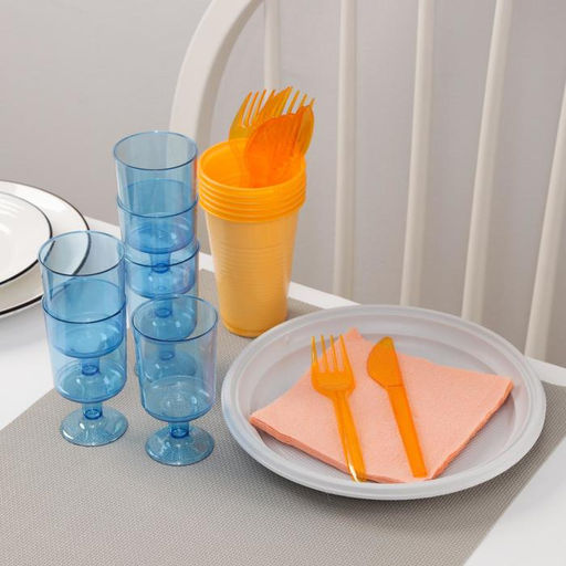 Набор одноразовой посуды Доляна На природу, 6 персон, скатерть, тарелки, стаканы 200 мл, рюмки 100 мл, вилки, ножи, салфетки  фото 3