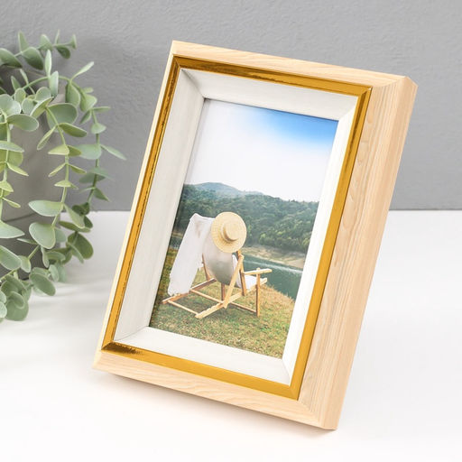 Фоторамка для фото 10×15 см «Стефания», пластик, св. дерево с белым, 4.4×15×20 см