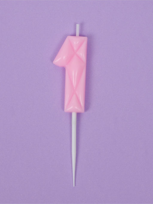 Цена за 3 шт. Свеча для торта «Цифра 1», светло-розовая