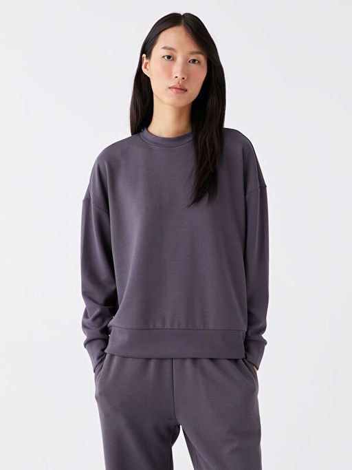 Bisiklet Yaka D?z Uzun Kollu Kad?n Sweatshirt