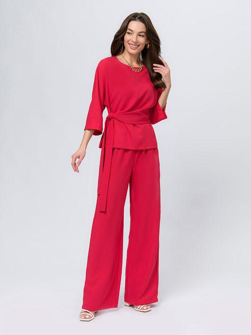 Блуза малинового цвета с декоративным поясом - 1001dress фото 2