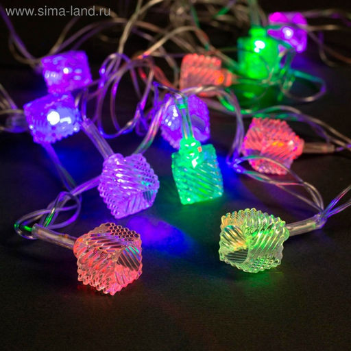 Гирлянда Нить 5 м с насадками Кубики тающие, IP20, прозрачная нить, 20 LED, свечение мульти (RG/RB), мигание, 220 В - Luazon lighting фото 2