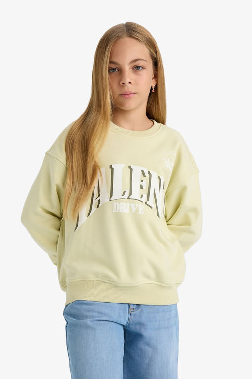 Relax Fit Bisiklet Yaka Bask_l_ Sweatshirt K_z _ocuk - Defacto фото 4