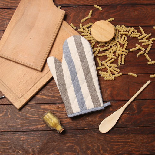 Варежка - прихватка «Доляна. Полоса», 28×17 см, серый/синий