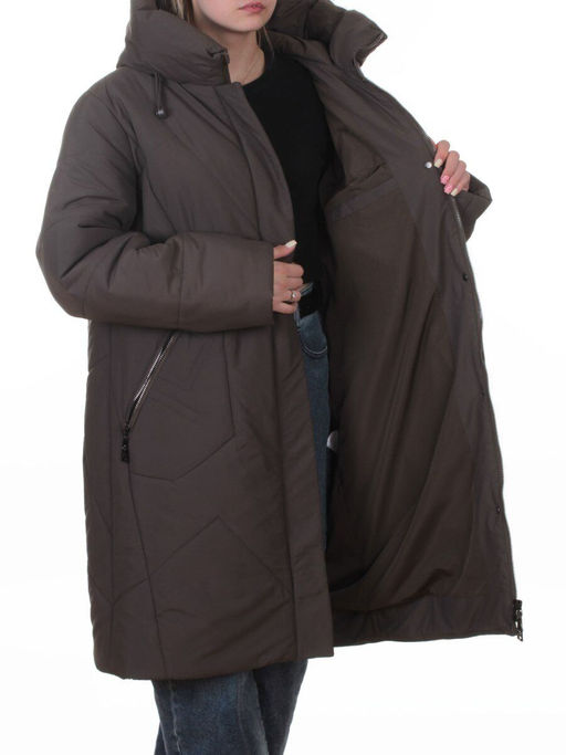 A618 GRAY/BROWN Пальто зимнее женское (верблюжья шерсть, 120 гр. холлофайбер)