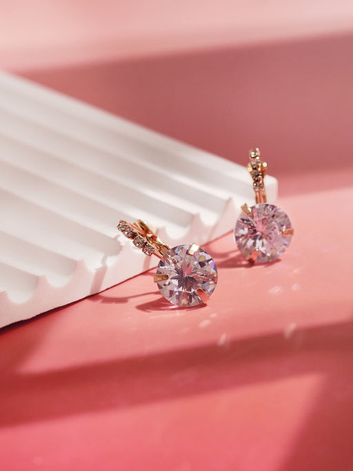 Серьги со стразами Циркония мини, круг, белые в золоте