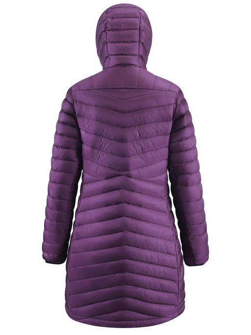 Куртка женская удлинённая стёганая с капюшоном и графеновой подкладкой темно-фиолетового цвета 9628_1TF