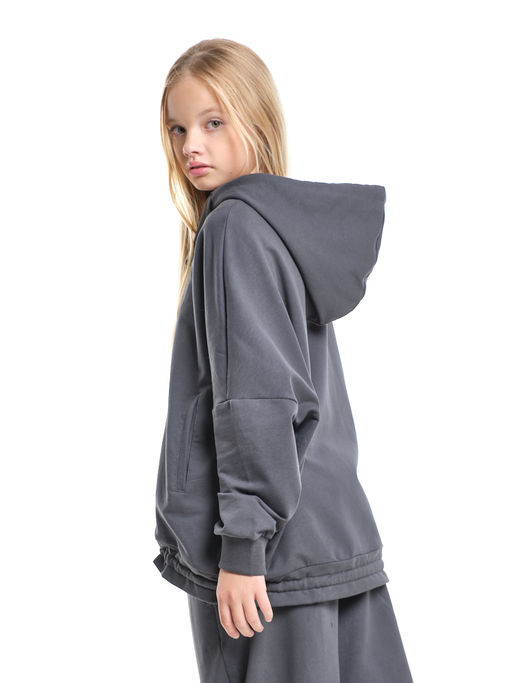Толстовка на молнии с капюшоном 22-7640 серый - Mini maxi фото 25