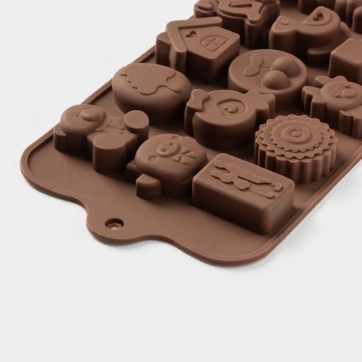 Цена за 2 шт. Форма для конфет и шоколада Доляна Счастье есть, силикон, 21?11?1.5 см, 15 ячеек, коричневый  фото 3