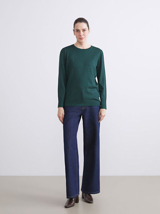 Bisiklet Yaka Ta?l? Kad?n Triko Kazak