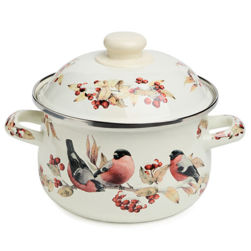 Кастрюля эмалированная с эмал.крышкой серия "Снегири", 2.0 л, 18*11 см 934-746 934-746 #НовыйГод /АРТИ-М/
