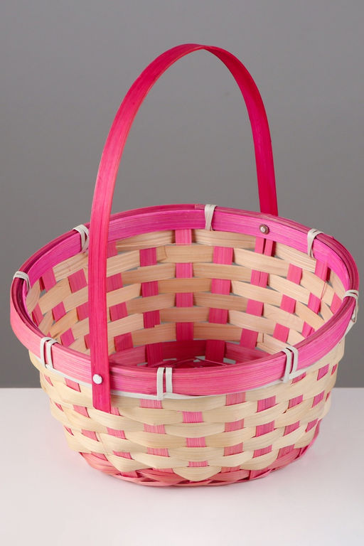 Корзина плетёная, 21×21×10 см, ручка h=14 см, бамбук, розовая