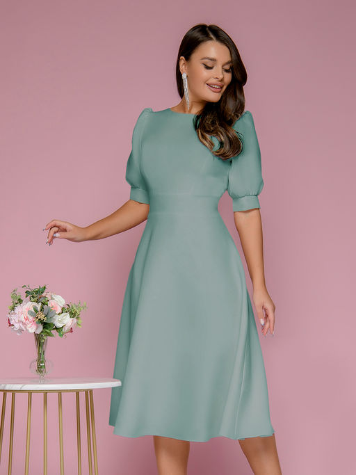 Платье мятного цвета длины миди с фигурным вырезом на спинке - 1001dress фото 4