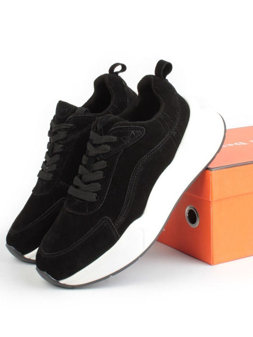 05-A504-1 BLACK Кроссовки женские (натуральная замша)