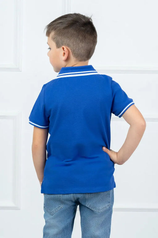 Футболка детская Поло, кор. рукав, цвет Васильковый, пике карде, 100% х/б - 5+ фото 2
