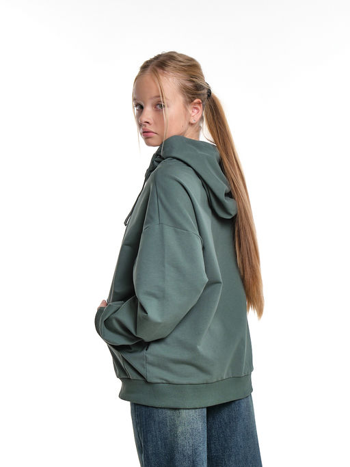 Толстовка на молнии с капюшоном 22-7653 хаки - Mini maxi фото 16