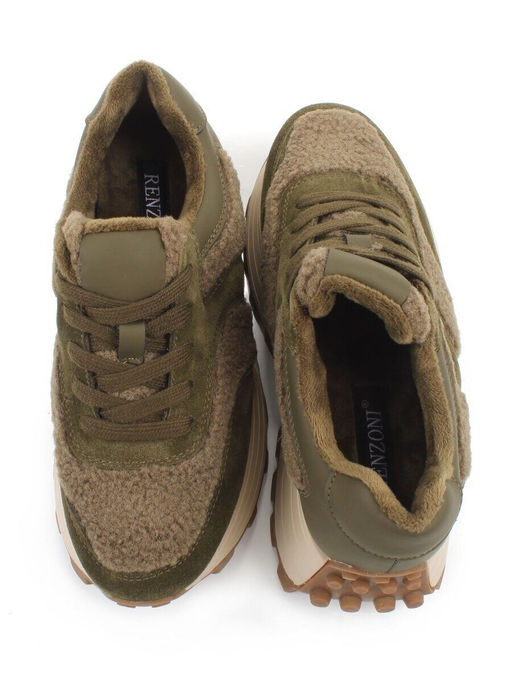 04-P118-2C GREEN Кроссовки демисезонные женские (натуральная замша, натуральная кожа, текстиль)