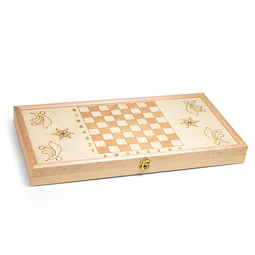 Нарды деревянные средние (рисунок-выжигание, фишки-дерево, лак) 500х250мм