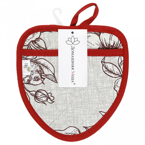 Прихватка с запахом 20х20см "Парадиз", форма "Клубника", рогожка 171г/м2, хлопок 100%, наполнитель - ватин 280г/м2, на пластмассовом подвесе, "Домашняя мода" (Россия)