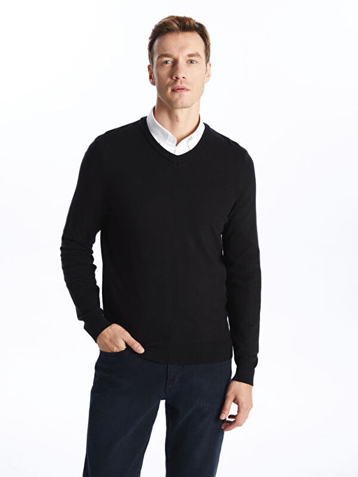 V Yaka Uzun Kollu Erkek Triko Kazak