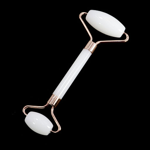 Роликовый массажер из камня Белый агат для лица и тела 14,5см