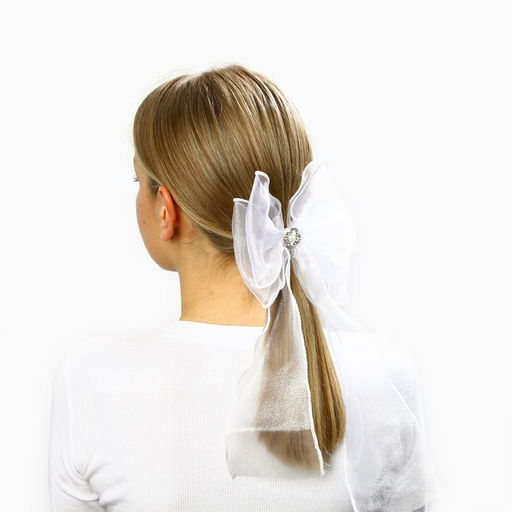 Бант для волос на резинке школьный, белый, 6×25 см, Принцессы