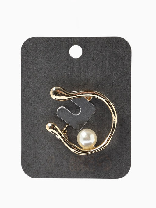 Брошь «Подкова», с бусиной №10, цвет белый в золоте