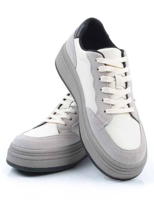 03-YE475-2 BEIGE/GREY Кроссовки женские (натуральная кожа)