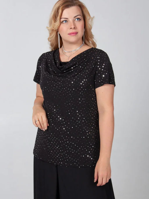 2706/8 блуза Из тонкого шелковистого трикотажа с пайетками цвета черный/серебро - Ckc collections фото 28