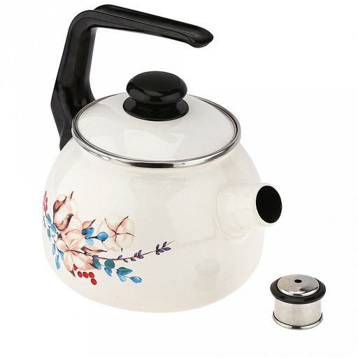 "Унесенные ветром" Чайник эмалированный 2,5л, со свистком, сферическая форма, металлическая крышка (Россия)