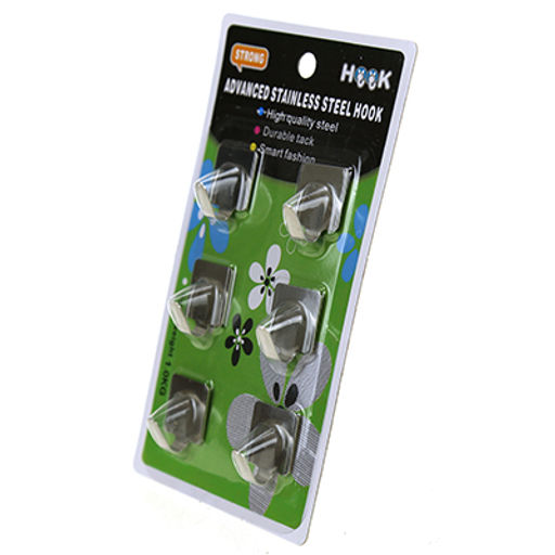 Крючок на липучке Квадрат, 6 штук, 2х2,5х1,5см, нерж., в блистере (Китай) - Домашняя мода фото 2