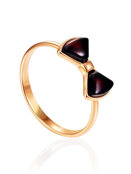 Милое нежное кольцо с вишнёвым янтарём Бантик