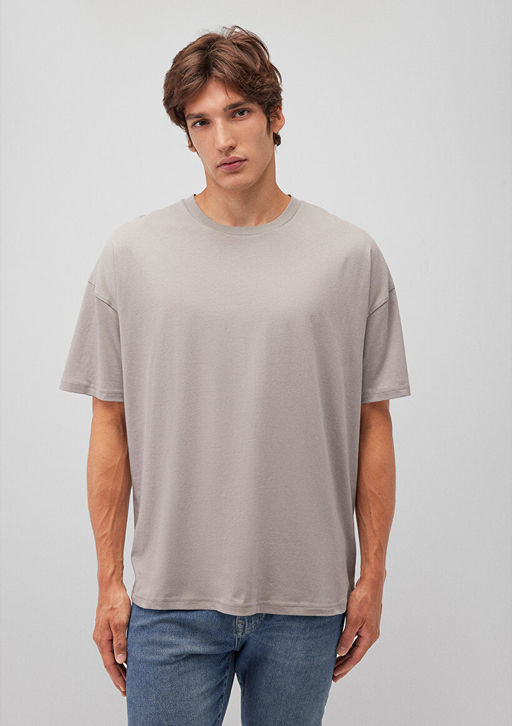 Gri Basic Tisort - Mavi фото 3