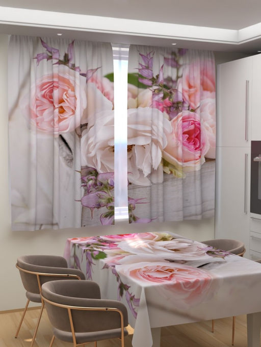 Фотошторы для кухни Подарок из цветов Фотошторы ткань Димаут
