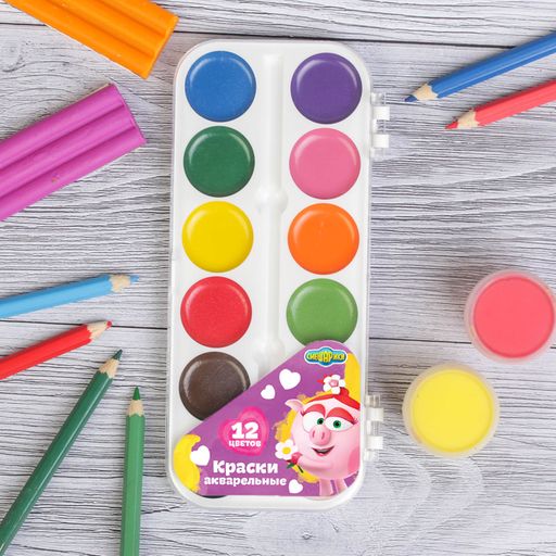 Акварель 12 цветов Смешарики, карамельная, без кисти