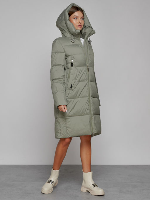 Пальто утепленное с капюшоном зимнее женское зеленого цвета 51155Z - MaxRita фото 7